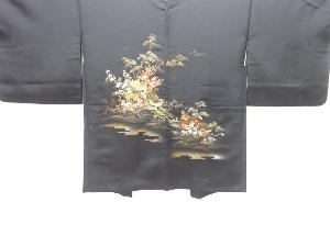 御所車に草花模様織出し漆一つ紋絵羽織